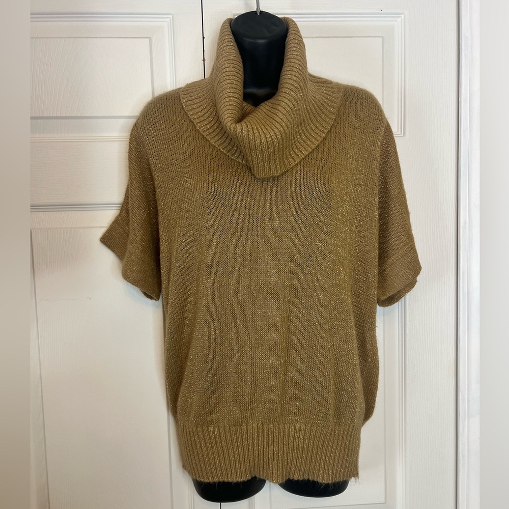 Cozy Lightweight Tan Gold Cowl Neck Short Sleeve Sweater Dressbarn M